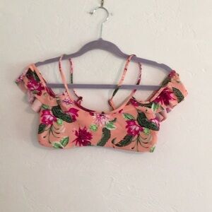 Tori Praver Swimwear Bikini Top Medium Peach Pink Flower